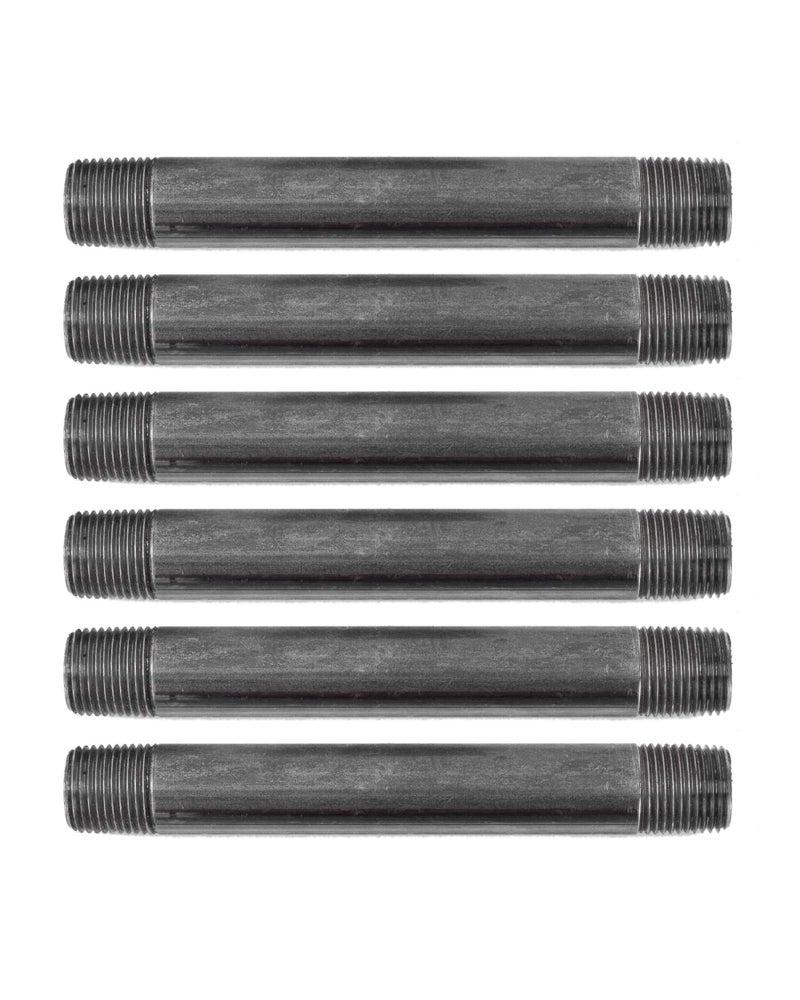 PIPE DECOR PIPE DÃ‰COR 1/2â€ x 6â€ Malleable Cast Iron Pipe Nipple, Pre Cut Connectors, Industrial Steel Grey Fits Standard Half Inch Black Threaded Pipes Nipples and Fittings, Build Vintage DIY Furniture, 6 Pack - Image 1